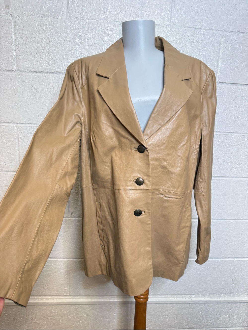 D&Co Denim and company Tan Genuine leather Lambskin  Blazer jacket Quiet Luxury